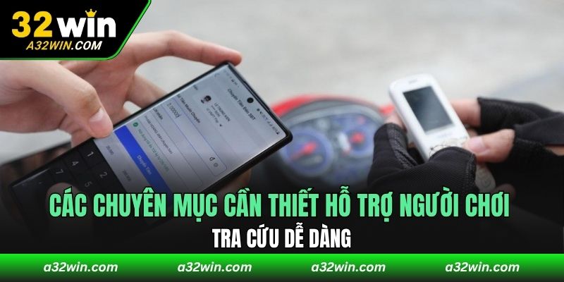 Các chuyên mục cần thiết hỗ trợ người chơi tra cứu dễ dàng